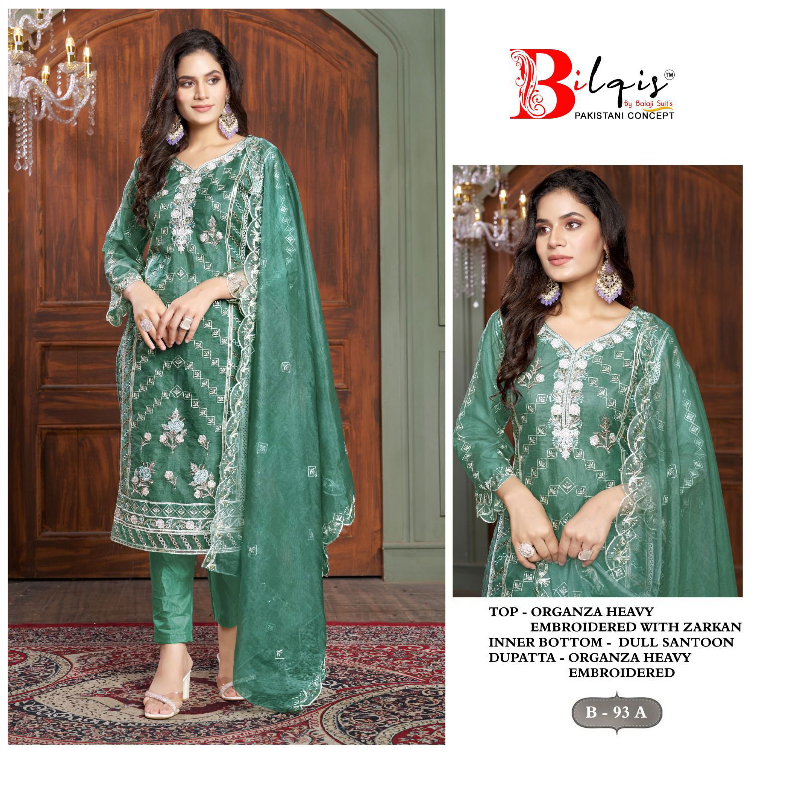 Bilqis B 93 A to D Organza Pakistani Suits Wholesale Shop In Surat
